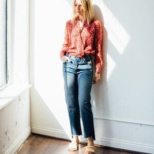 GRLFRND Helena Crop Jeans in Close To You wash 30 Raw Hem Straight Leg Revolve